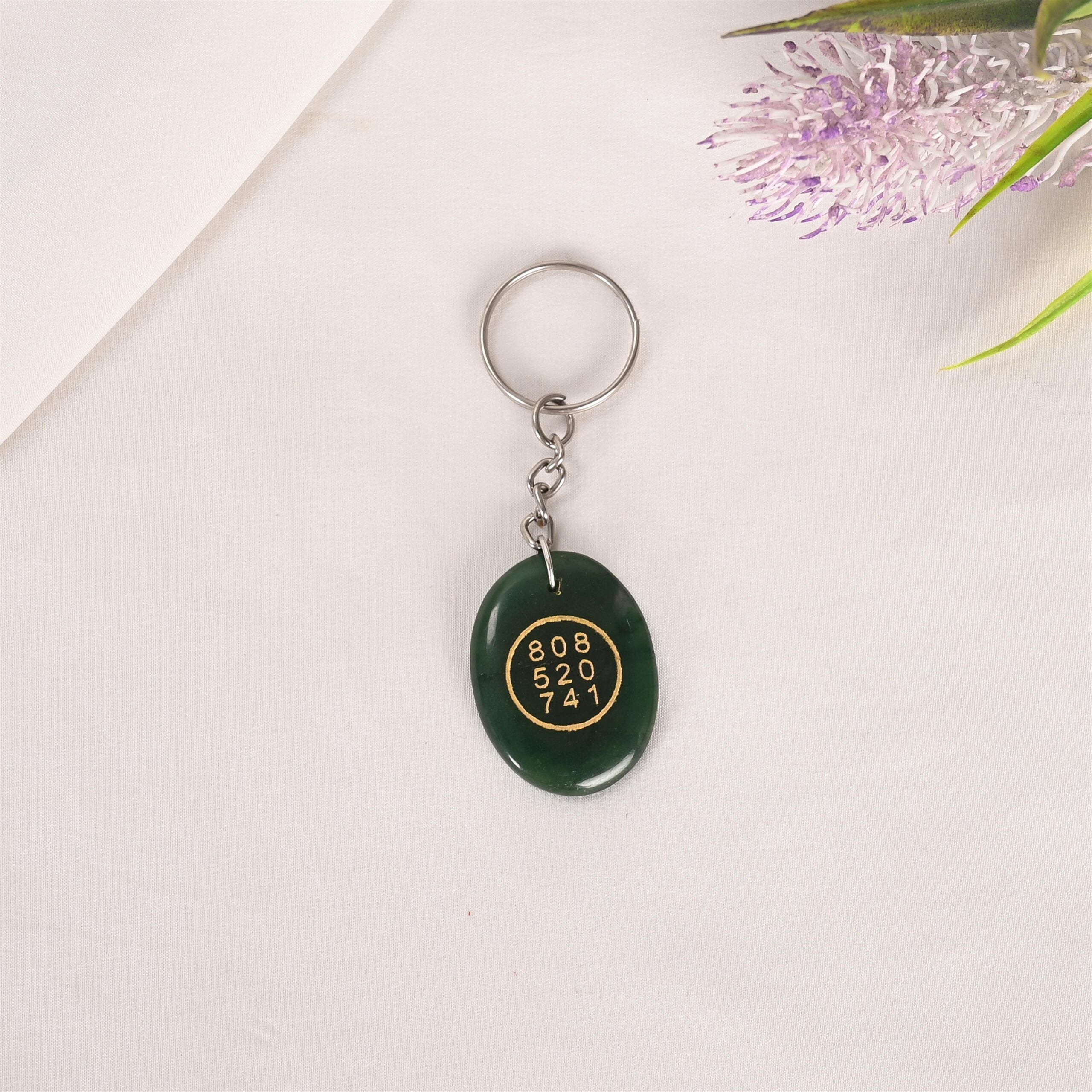 Green Jade Zibu Coin Keychain